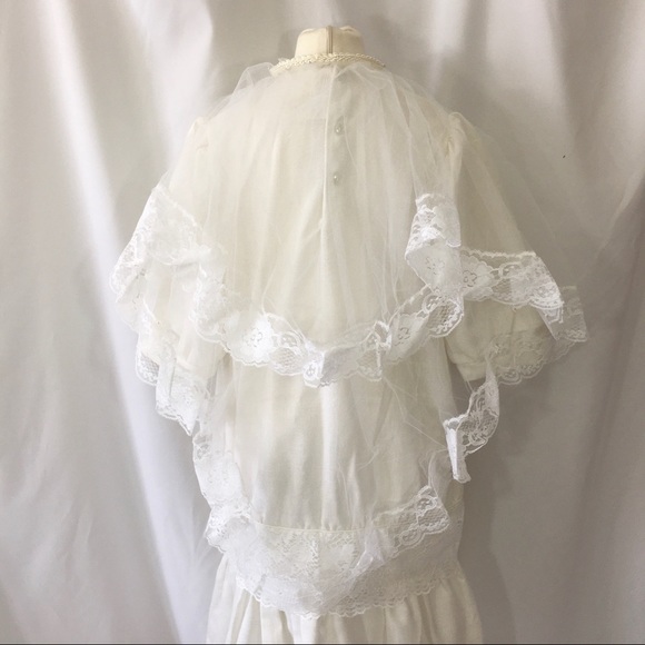Vintage 80s Just Peachy White Dress Communion Veil - Picture 4 of 13